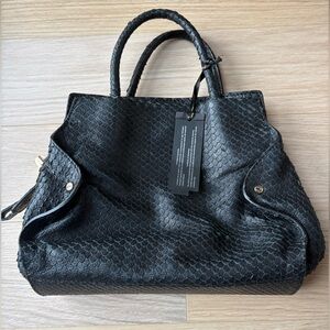 Black Python-Embossed Hobo Bag with Dual Handles
